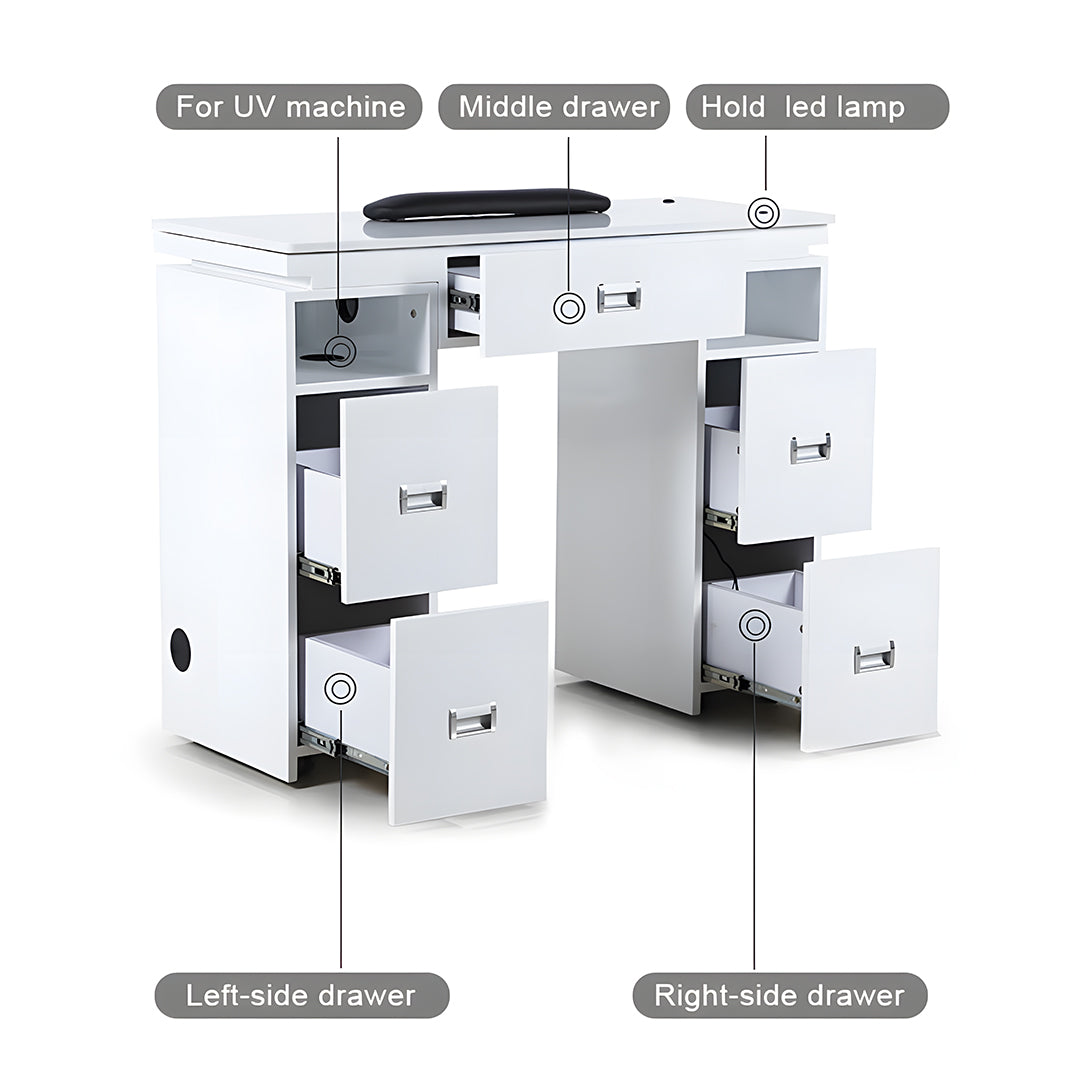 Manicure Table with Granite Top and LED Lights with Remote