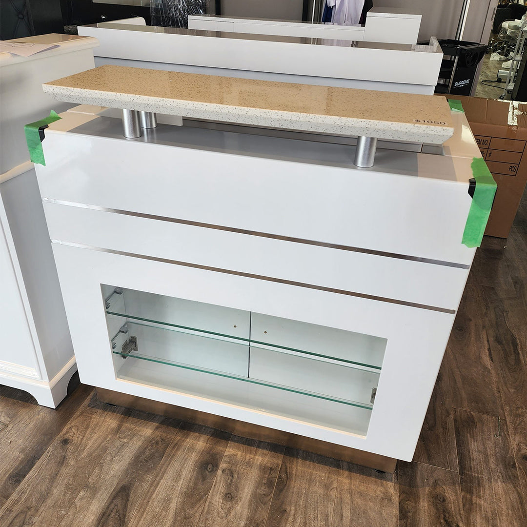 Reception Desk with Granite Top and Display Shelf